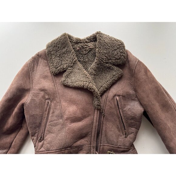 Vintage 90's ALDO Brown Sheepskin Leather Shearling Moto Biker Jacket, Size M - Picture 6 of 16